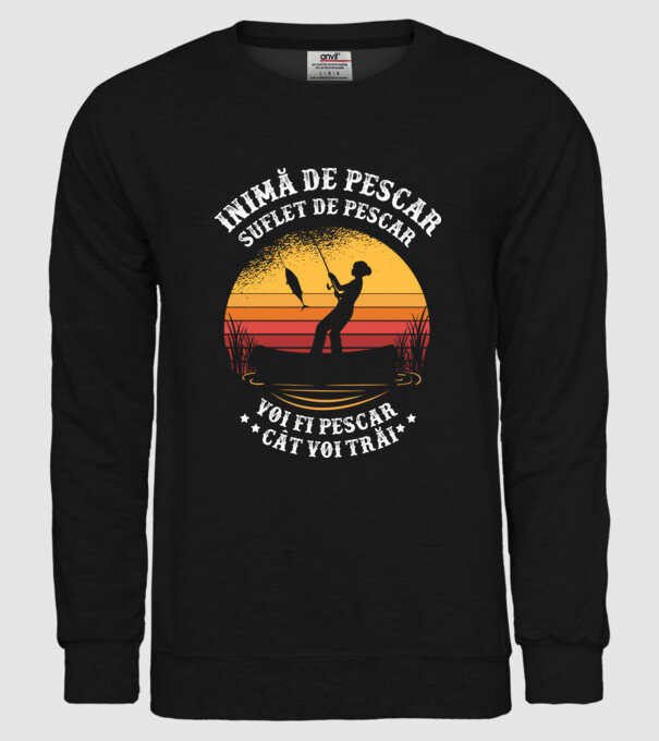 inimă de pescar, suflet de pescar, voi fi pescar cât voi trăi model negru pe tricou