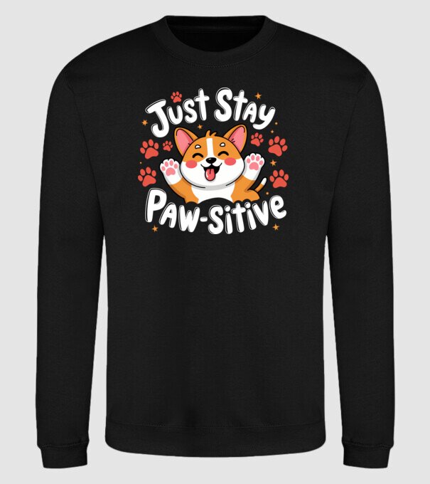 Just Stay Paw-sitive Negru model negru pe tricou