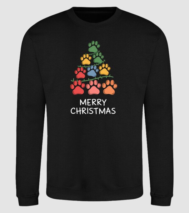 Merry Christmas Paws Negru model negru pe tricou