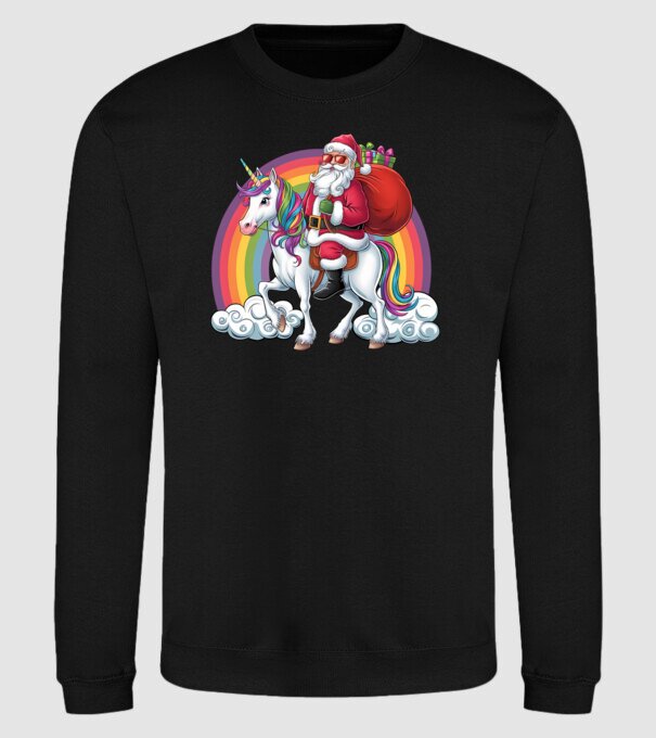 Moș Crăciun cool pe un unicorn 2 model negru pe tricou