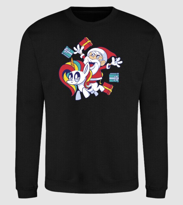 Moș Crăciun pe un unicorn model negru pe tricou