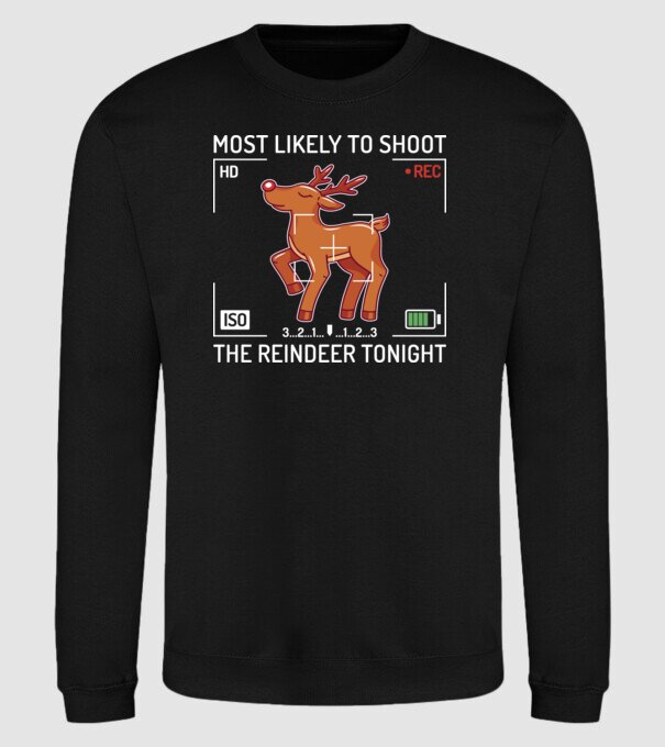 Most likely to shoot the reindeer tonight model negru pe tricou