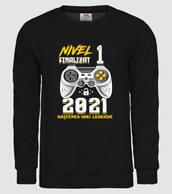 Nivel 1 finalizat. 2021 nașterea unei legende model negru pe tricou
