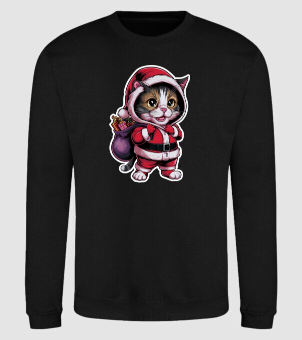 Santa Cat model negru pe tricou