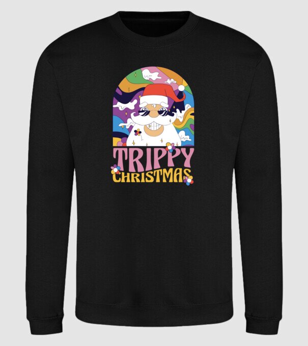 Trippy Christmas model negru pe tricou
