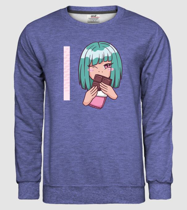 Anime fată cu ciocolată model albastru jeanși pe tricou