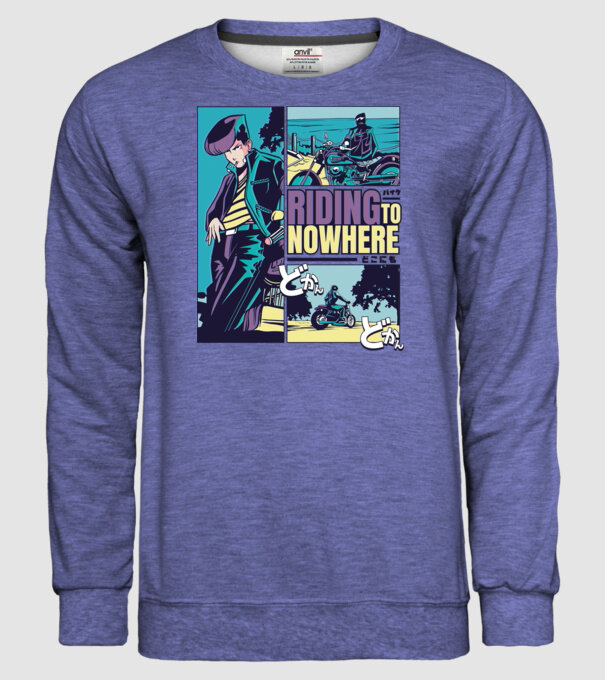 Anime Vaporwave Riding Nowhere model albastru jeanși pe tricou