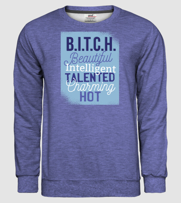 B.I.T.C.H. - Tricou cu inscripție amuzantă model albastru jeanși pe tricou