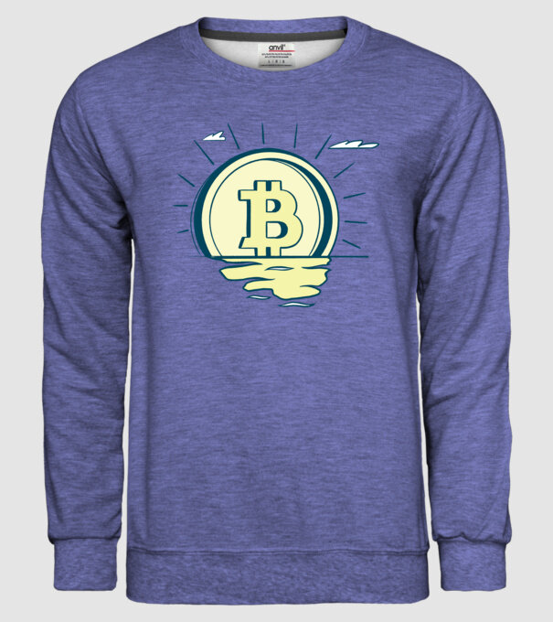 Bitcoin sunrise model albastru jeanși pe tricou