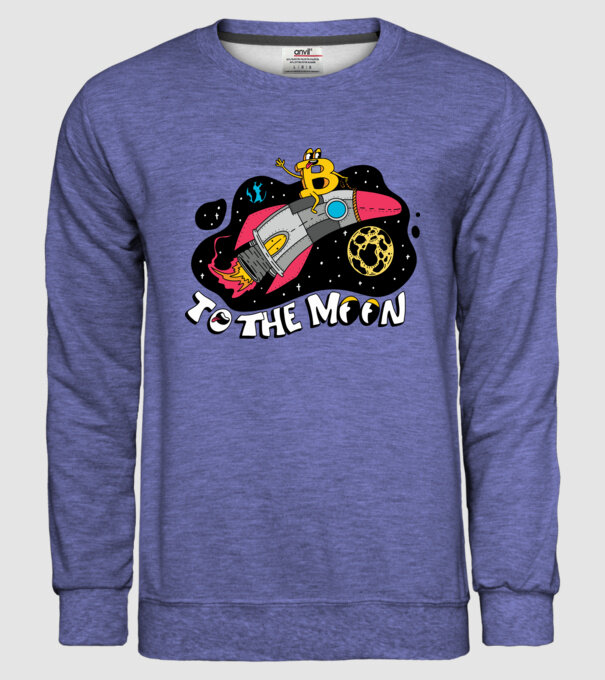 Bitcoin to the moon model albastru jeanși pe tricou