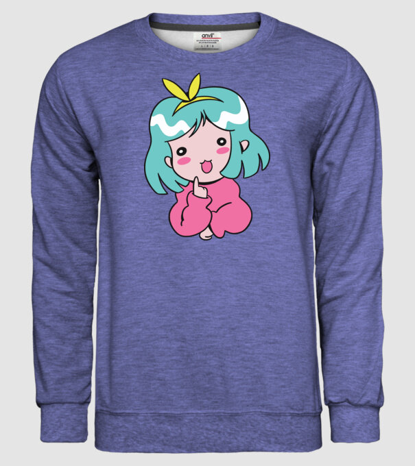 Fetiță drăguță Anime model albastru jeanși pe tricou