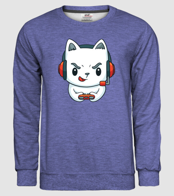 Pisică Gamer model albastru jeanși pe tricou