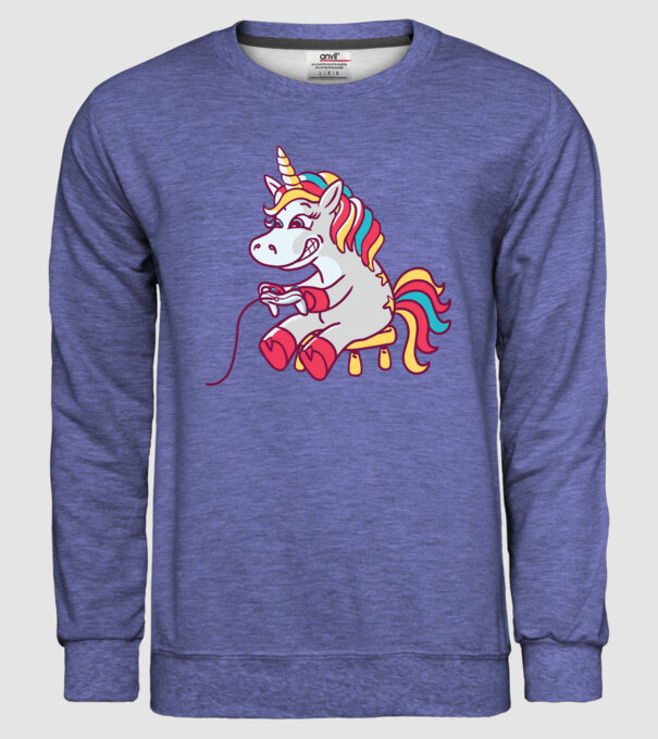 Gamer Unicorn model albastru jeanși pe tricou