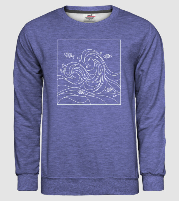 Ocean geometric model albastru jeanși pe tricou