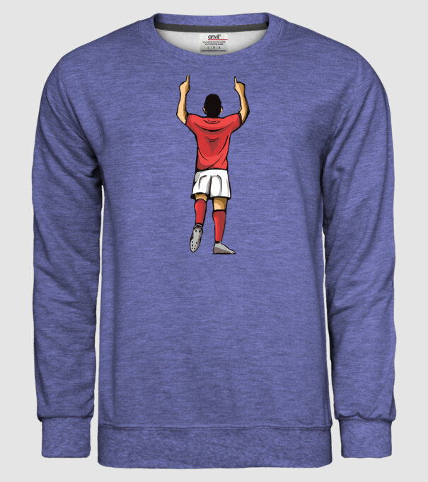 Fotbalist sărbătorind golul model albastru jeanși pe tricou
