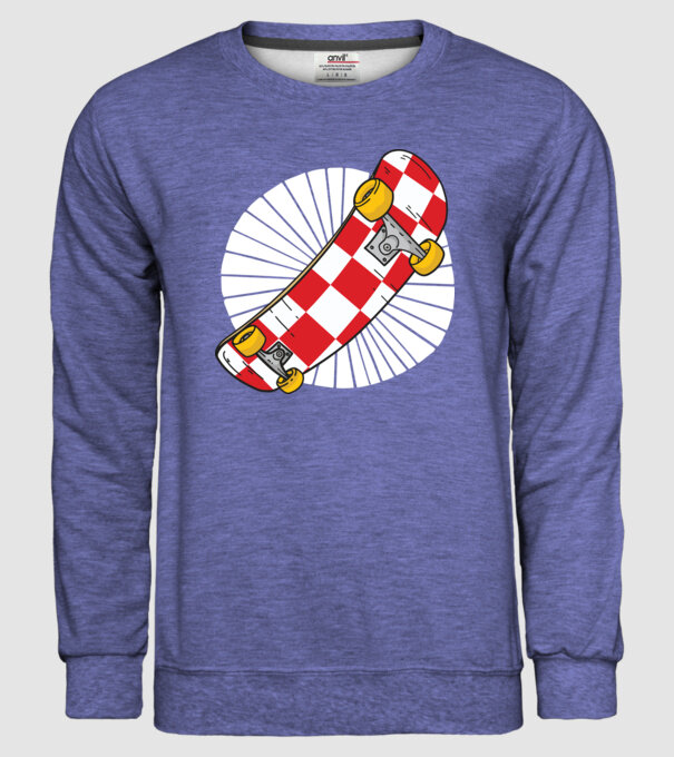 Skateboard model albastru jeanși pe tricou