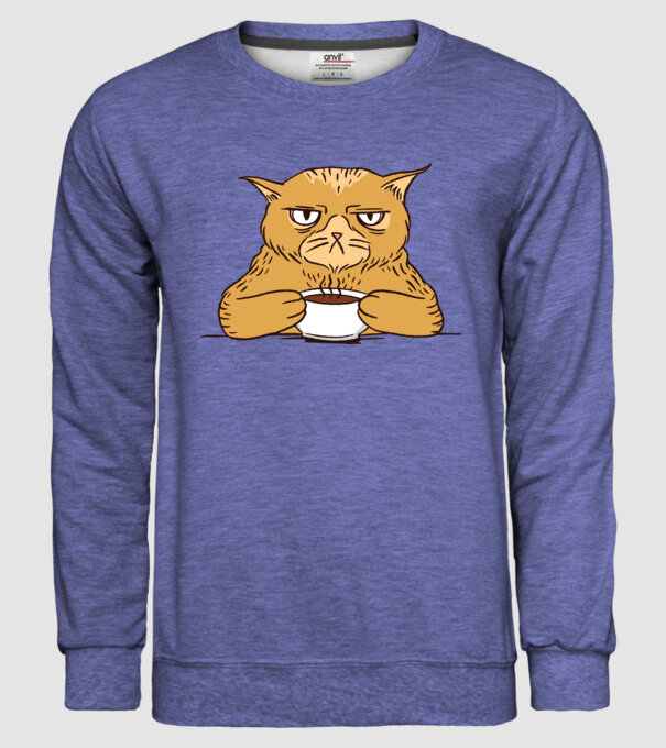 Grumpy Cat - Pisică supărată cu cafea model albastru jeanși pe tricou