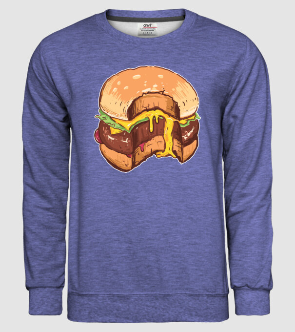 Hamburger model albastru jeanși pe tricou