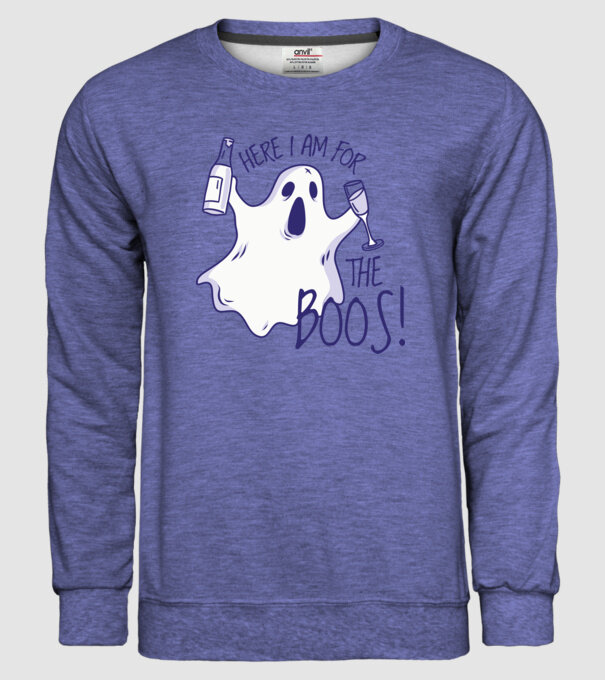 Here I am for the Boos model albastru jeanși pe tricou