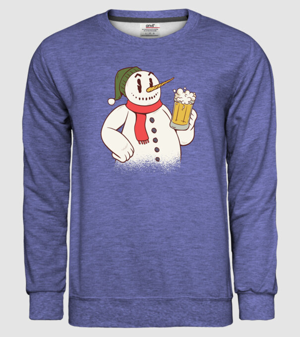 Om de zăpadă cu bere model albastru jeanși pe tricou