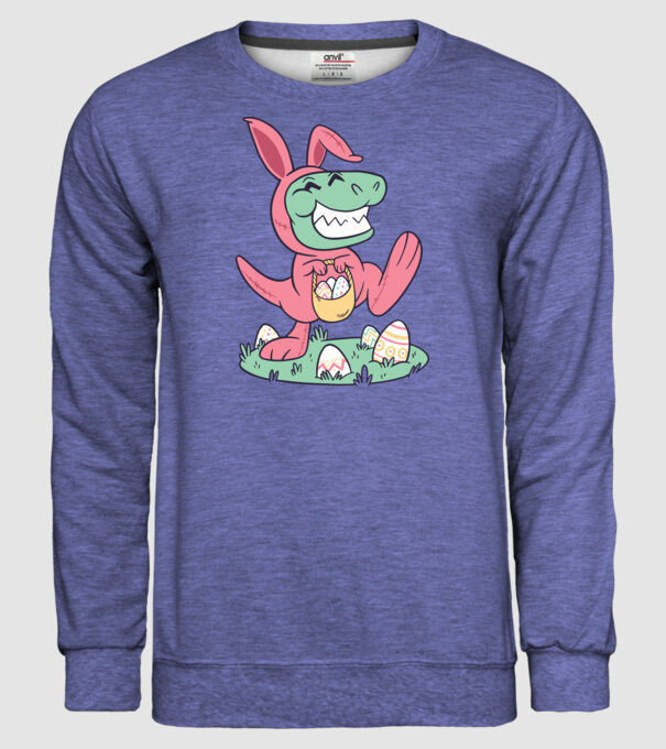 T-rex de Paște model albastru jeanși pe tricou