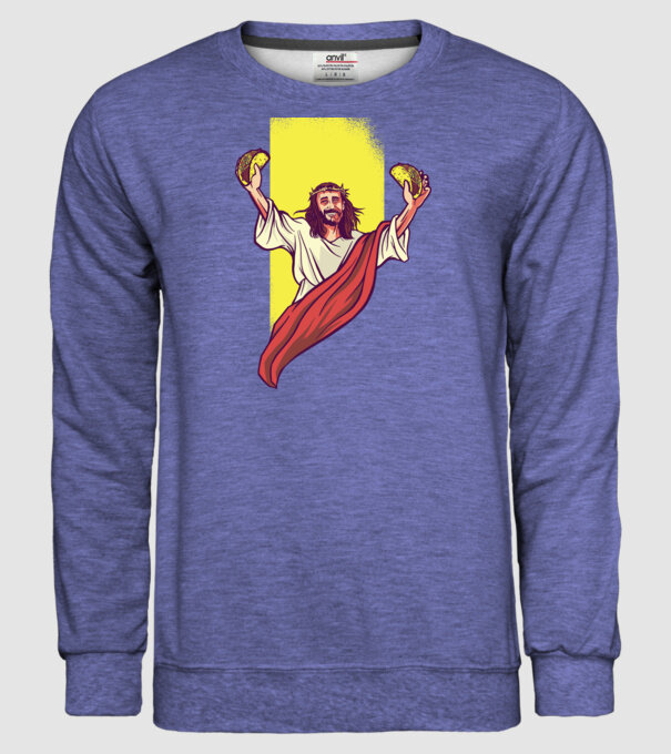 Isus cu Taco tricou amuzant model albastru jeanși pe tricou