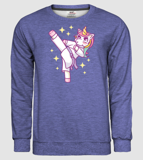 Karate unicorn model albastru jeanși pe tricou
