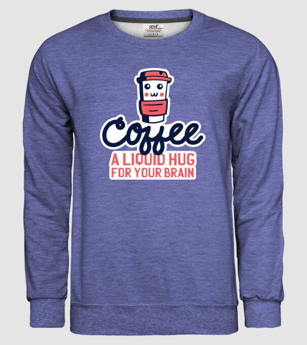 Cafea - o îmbrățișare lichidă pentru creier model albastru jeanși pe tricou