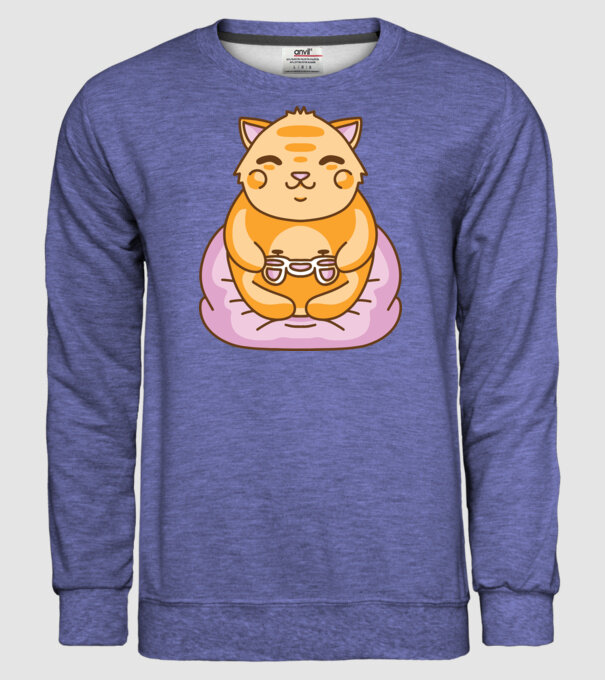 Pisică Gamer Kawaii model albastru jeanși pe tricou