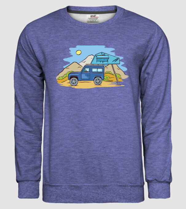 Mașină de camping model albastru jeanși pe tricou
