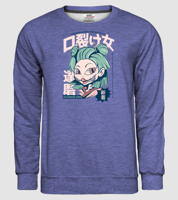 Kuchisake Onna Yokai Anime model albastru jeanși pe tricou