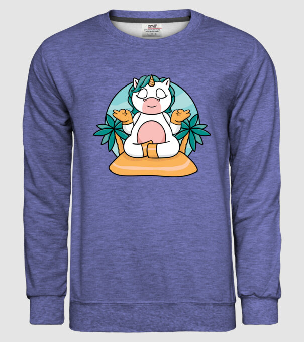 Unicornul meditator model albastru jeanși pe tricou