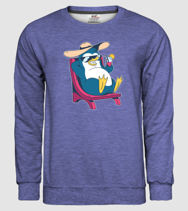 Pinguin cool stă la plajă la mare model albastru jeanși pe tricou