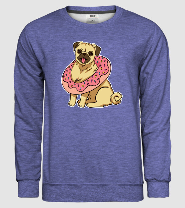Mops cu gogoașă la gât model albastru jeanși pe tricou