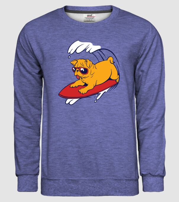 Mops Surf model albastru jeanși pe tricou