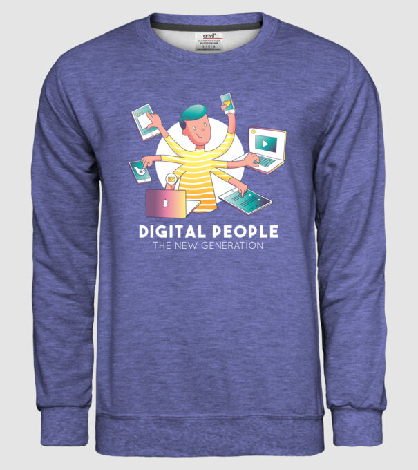 Oamenii multitasking sunt generația viitoare model albastru jeanși pe tricou