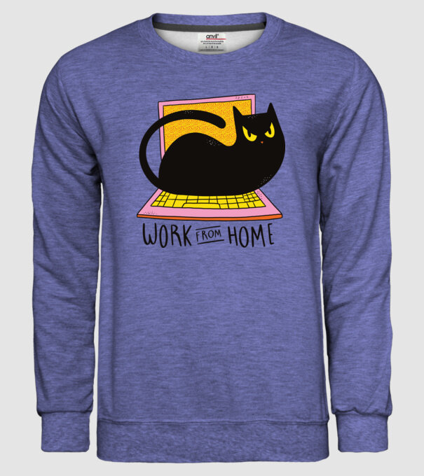 Home offfice cu pisică model albastru jeanși pe tricou