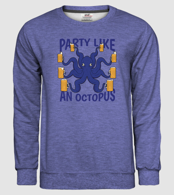 Party Like An Octopus model albastru jeanși pe tricou