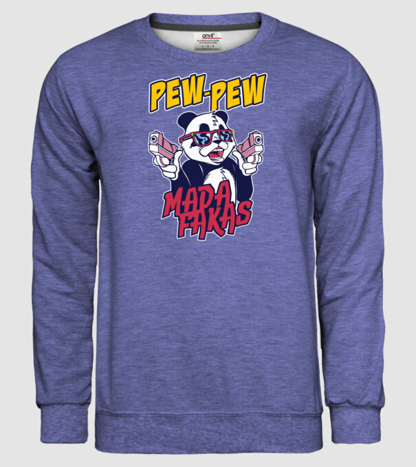 Pew Pew Pew Madafakas Panda model albastru jeanși pe tricou