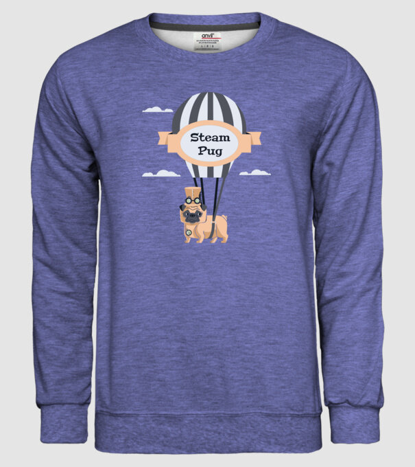 Steampug - mops model albastru jeanși pe tricou