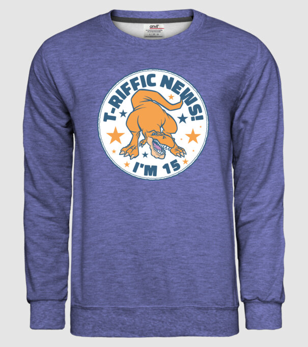 'T-rex Terrific news i''m 15' model albastru jeanși pe tricou