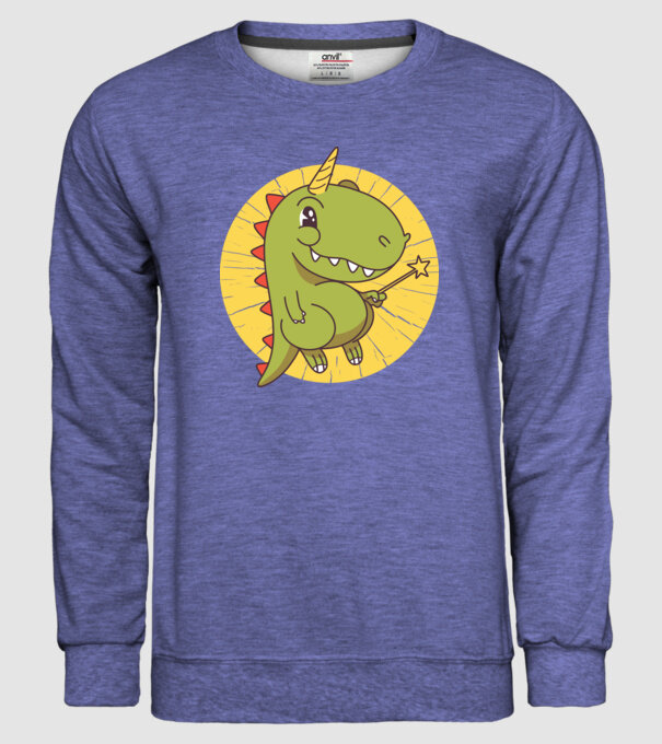 T-rex Unicorn cu baghetă magică model albastru jeanși pe tricou