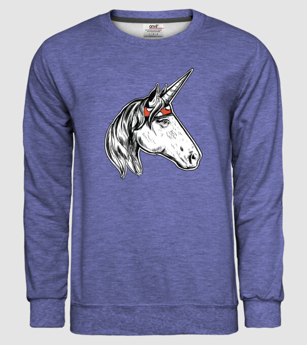 Cal Unicorn model albastru jeanși pe tricou