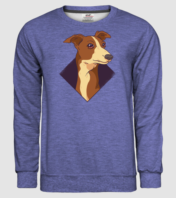 Cap câine Whippet model albastru jeanși pe tricou