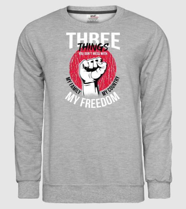 3 lucruri de care să nu te legi: Familia mea, țara mea și libertatea mea model gri pe tricou
