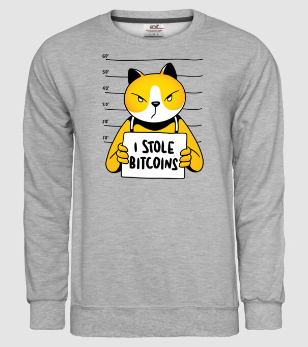 Pisică hoață Bitcoin model gri pe tricou