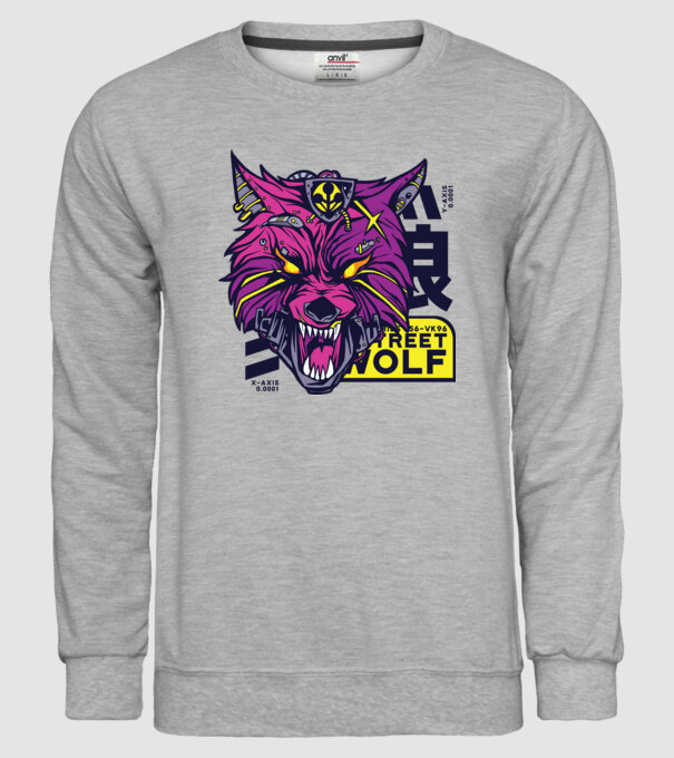Cap de lup Cyberpunk model gri pe tricou