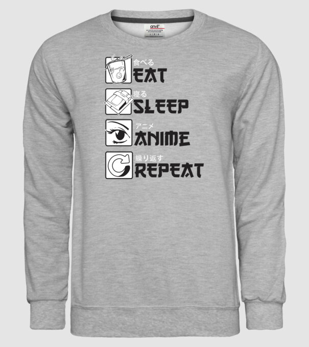 Eat Sleep Anime Repeat model gri pe tricou