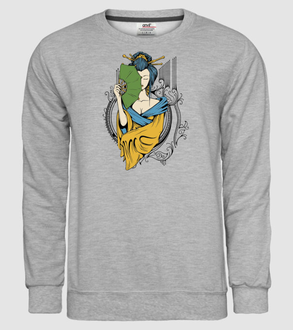 Geisha cu evantai 2 model gri pe tricou