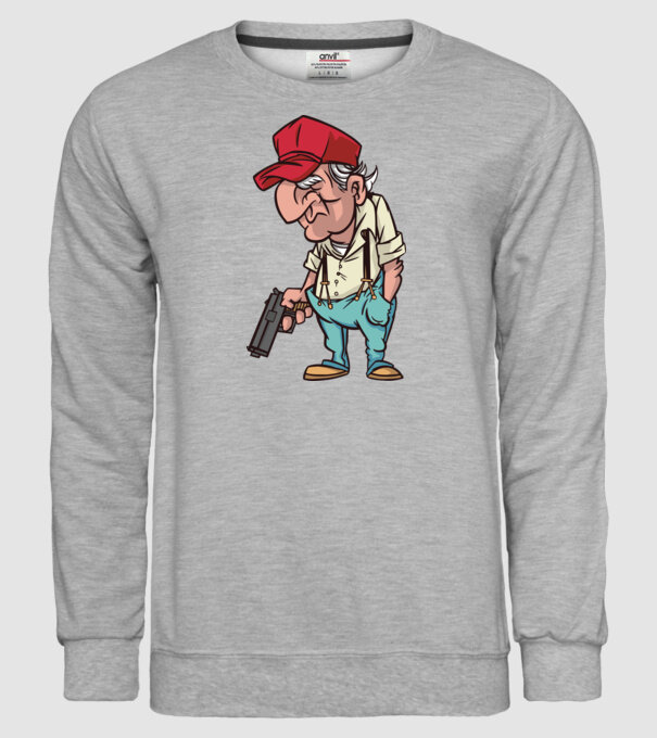 Bătrân cu armă model gri pe tricou